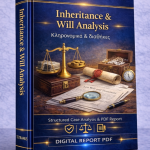 Ανάλυση Κληρονομικών & Διαθήκης βάσει της Δικής σας Περίπτωσης (Inheritance & Will Analysis – PDF Report)