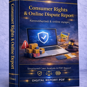 Ανάλυση Καταναλωτικών Δικαιωμάτων & Online Διαφορών βάσει της Δικής σας Περίπτωσης (Consumer Rights & Online Dispute Report – PDF)
