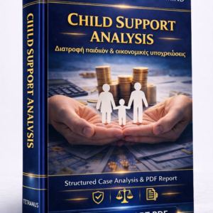 Ανάλυση Διατροφής Παιδιών & Οικονομικών Υποχρεώσεων βάσει της Δικής σας Περίπτωσης (Child Support Analysis – PDF Report)