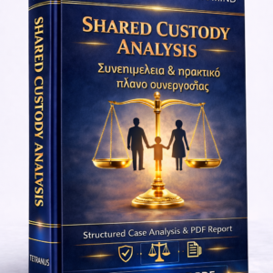 Ανάλυση Συνεπιμέλειας & Πλάνου Συνεργασίας βάσει της Δικής σας Περίπτωσης (Shared Custody Analysis – PDF Report)